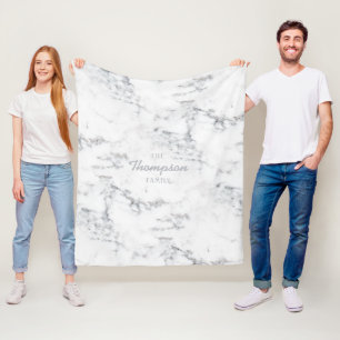 Stylish Faux Marble Texture And Custom Family Name Fleece Blanket
