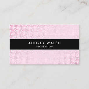 Stylish Faux Pink Sequin Black Striped Business Card