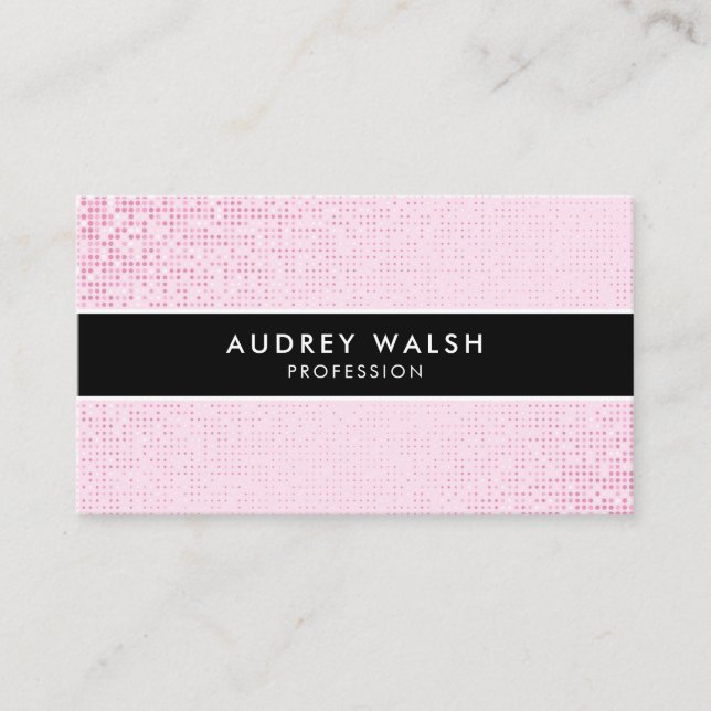 Stylish Faux Pink Sequin Black Striped Business Card (Front)