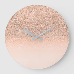 Stylish Faux Rose Glitter  Minimal Monochromatic Large Clock