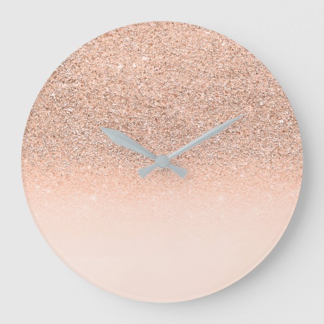 Stylish Faux Rose Glitter  Minimal Monochromatic Large Clock (Front)