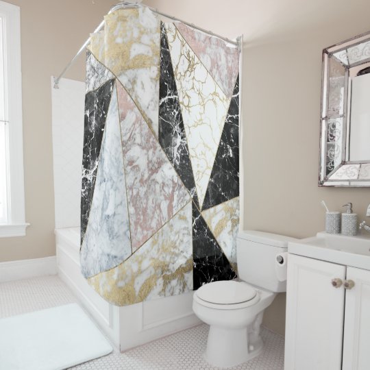 Stylish Faux Rose Gold Black White Luxury Marble Shower Curtain
