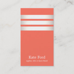 Stylish Faux Silver Striped Warm Coral Modern Business Card