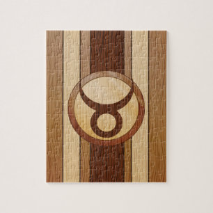 Stylish Faux Wood Taurus Zodiac Symbol Jigsaw Puzzle