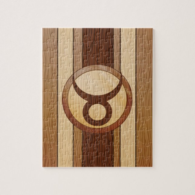 Stylish Faux Wood Taurus Zodiac Symbol Jigsaw Puzzle (Vertical)
