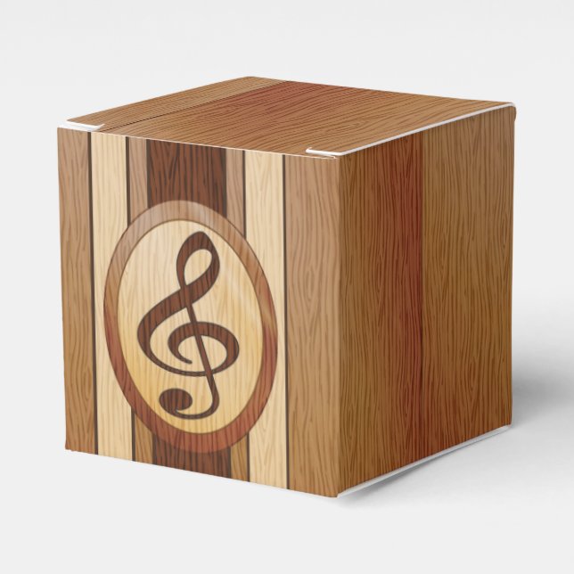 Stylish Faux Wood Treble Clef Inlay Favour Box (Front Side)