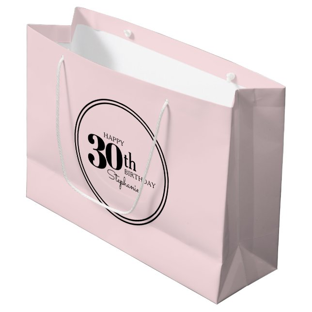 Stylish Feminine 30th Birthday Party with Name Large Gift Bag (Front Angled)