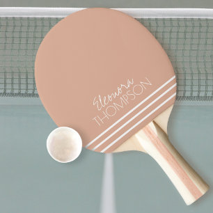 Stylish Feminine Dusty Rose Striped Monogram Ping Pong Paddle