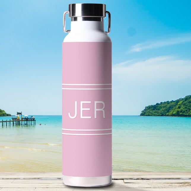 Stylish Feminine Pink Monogrammed Initials Girly Water Bottle (Creator Uploaded)