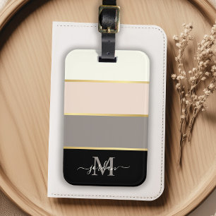 Stylish Feminine Stripes Pattern with Monogram Luggage Tag