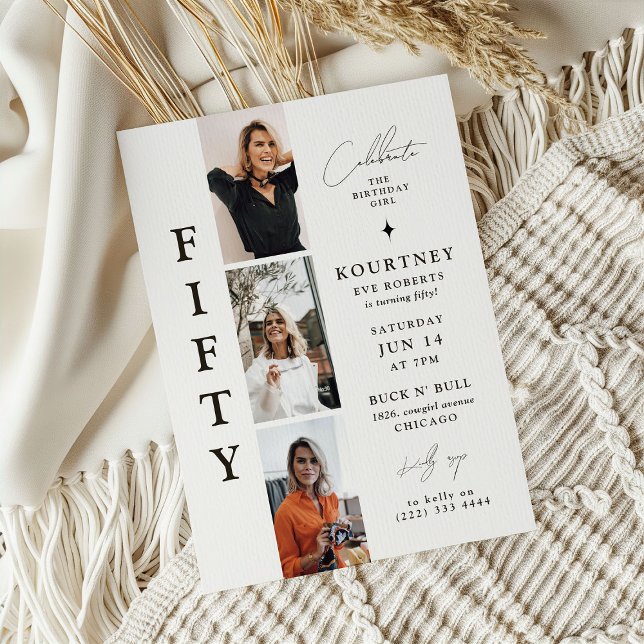 Stylish FIFTY Photo Strip 50th Birthday  Invitation (Creator Uploaded)