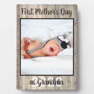 Stylish First Mother's Day as Grandma Photo Wood Plaque