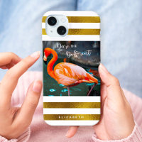 Stylish Flamingo Photo Gold Stripes Dare Quote