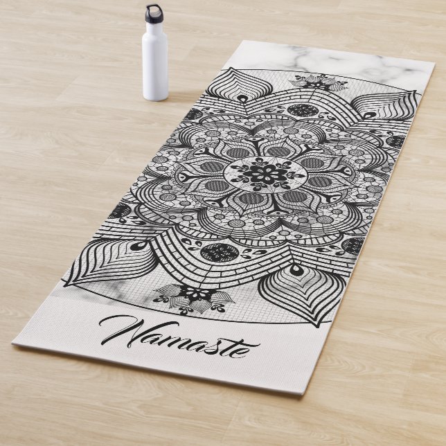 Stylish Floral Black and White Mandala Namaste Yoga Mat (In Situ)
