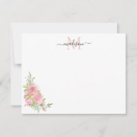 Stylish Floral Blush Pink Watercolor Rose Monogram