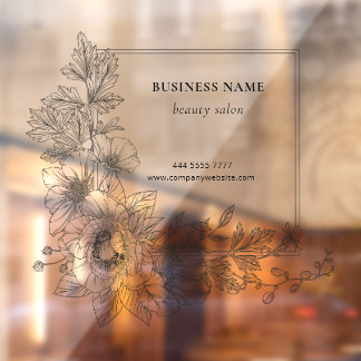 Stylish Floral Border Beauty Salon Business Name Window Cling