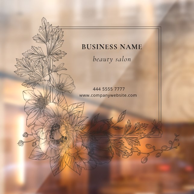 Stylish Floral Border Beauty Salon Business Name Window Cling (Sheet 2)