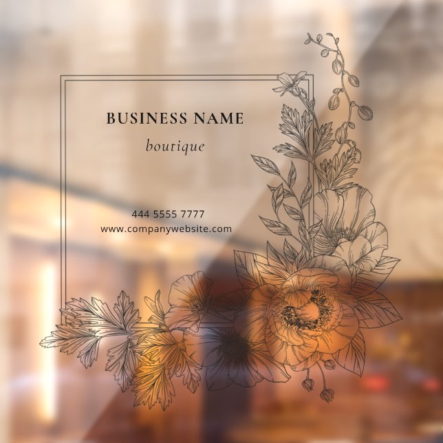 Stylish Floral Border Lounge Salon Business Name Window Cling (Sheet 2)