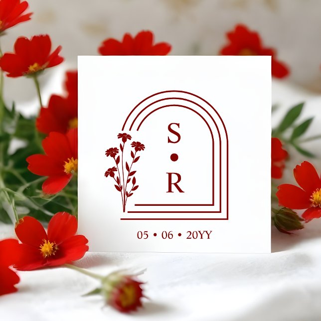 Stylish Floral Botanical Arch Wedding Initials Rubber Stamp (Stylish Floral Botanical Arch Wedding Initials rubber stamp with Wildflowers Rustic Art. )