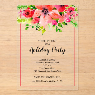 Stylish Floral Christmas Holiday Acrylic Invitations
