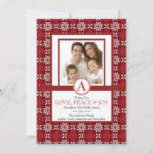 Stylish Floral Christmas Photo Card Red