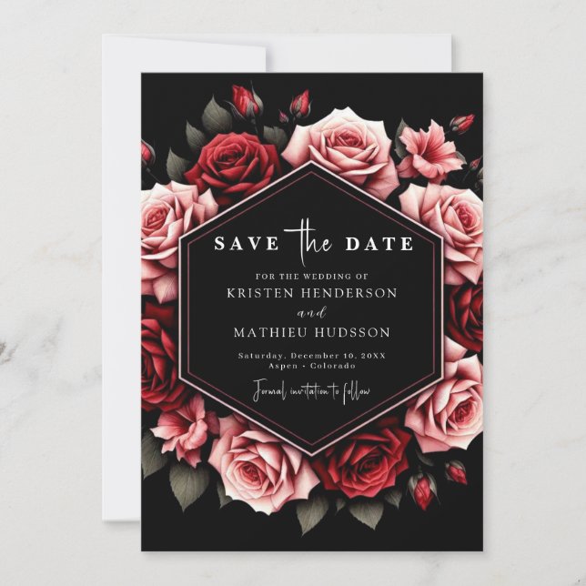 Stylish Floral Crimson Red Wedding Save The Date (Front)
