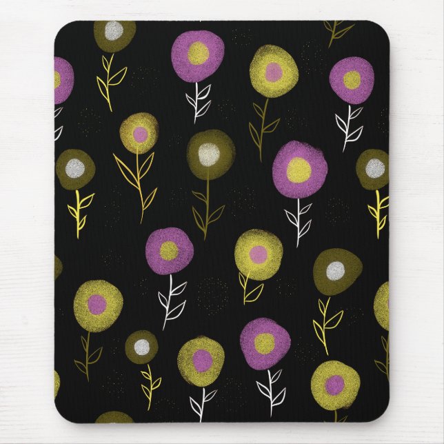 Stylish Floral Dark Botanical Pattern Mouse Mat (Front)
