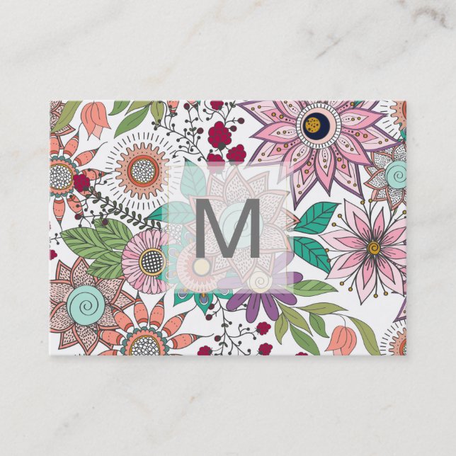 Stylish floral doodles vibrant design business card (Front)