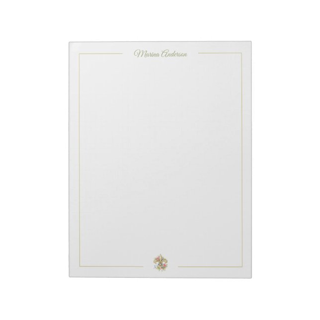 Stylish floral Fleur de Lys  Personalised Name Notepad (Rotated)