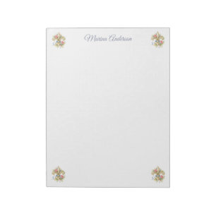 Stylish floral Fleur de Lys  Personalised Name Notepad