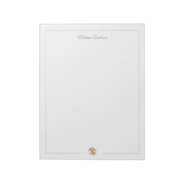 Stylish floral Fleur de Lys  Personalised Name Notepad (Rotated)