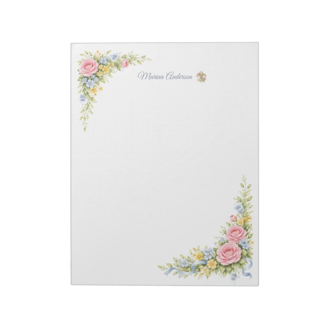 Stylish floral Fleur de Lys  Personalised Name Notepad (Rotated)