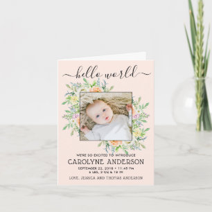Stylish Floral Frame Photo Birth Announcement