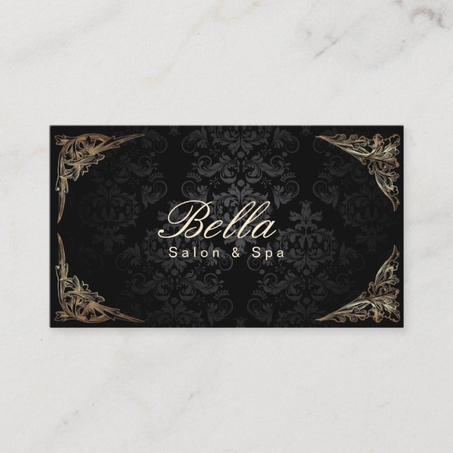 Stylish Floral Framed Damask Salon & Spa Business Card (Front)