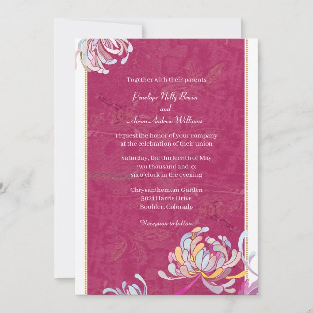 Stylish Floral Fuchsia Pink Wedding Invitation (Front)