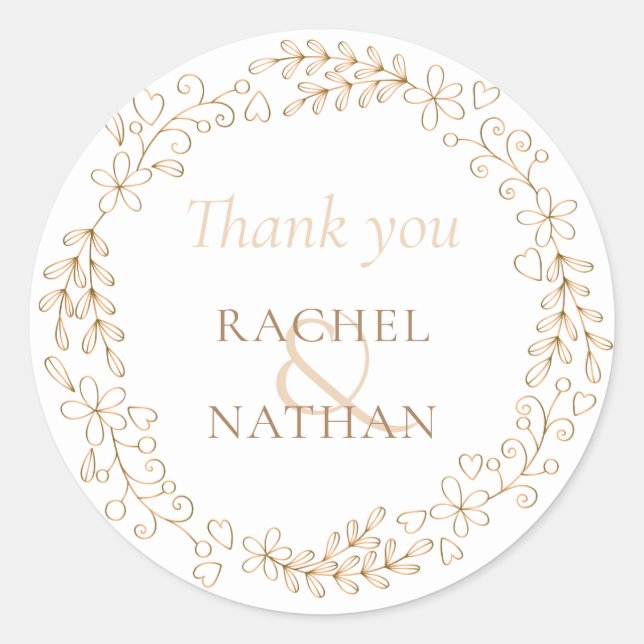 Stylish Floral Garland Thank You Classic Round Sticker (Front)