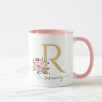 Stylish Floral Gold Pink YOUR Monogram Name