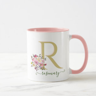 Stylish Floral Gold Pink YOUR Monogram Name     Mug