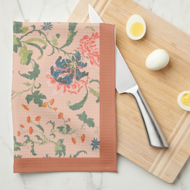 Stylish Floral Greenery Terracotta Tea Towel (Quarter Fold)