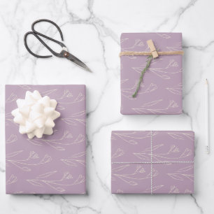 Stylish Floral Line Art Drawing in Dusty Lilac Wrapping Paper Sheet