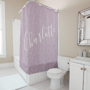 Stylish Floral Line Art Personalised Dusty Lilac   Shower Curtain