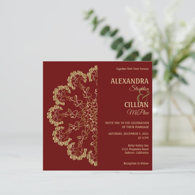 Stylish Floral Mandala Wedding Invitation (Standing Front)