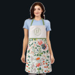 Stylish Floral Monogram Apron<br><div class="desc">Stylish monogrammed kitchen apron features an elegant vintage-style floral pattern with greenery and a complimentary monogram initial emblem.</div>