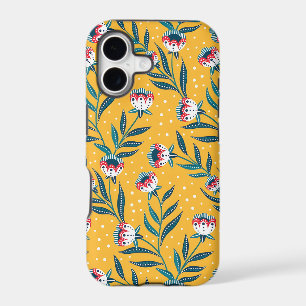 Stylish Floral Motif with Dots and Green Leaves