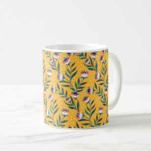 Stylish Floral Motif with Dots and Green Leaves Coffee Mug