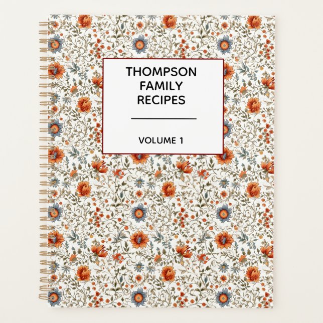 Stylish Floral Neutrals Personalised Recipe  Planner (Front)