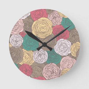 Stylish floral pattern. Bright floral Round Clock