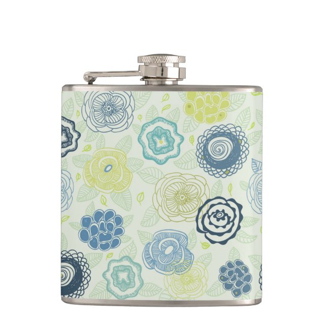 Stylish floral pattern with cute flowers hip flask (Front)