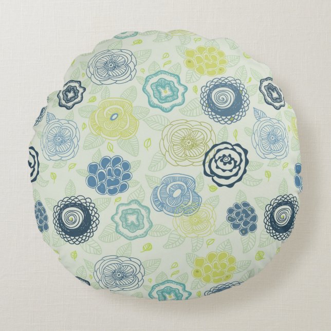 Stylish floral pattern with cute flowers round cushion (Front)