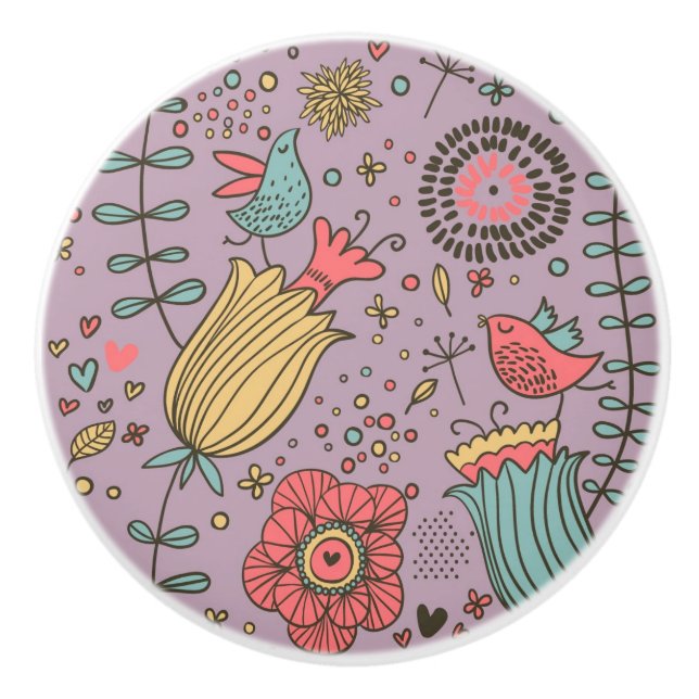 Stylish floral pattern with flowers ceramic knob (Front)